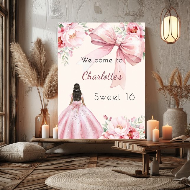 Pink bow cream florals dress Sweet 16 welcome Poster (Creator Uploaded)