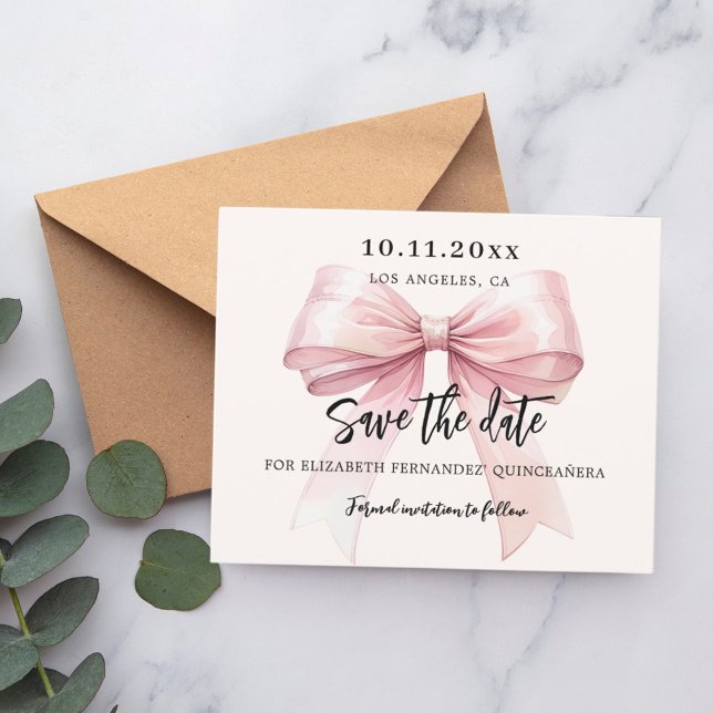 Pink bow cream Quinceanera Save the Date Flyer (Creator Uploaded)