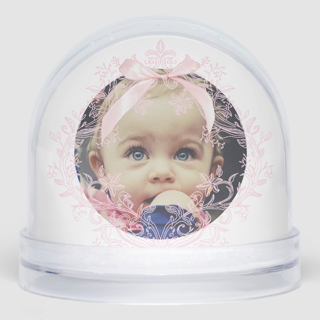 pink bow crest Baptism thank you  Snowglobe (Front)