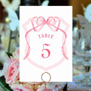Pink Bow Crest Table Number