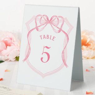 Pink Bow Crest Table Number Sign