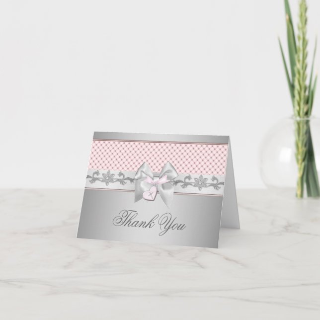 Pink Bow Cross Thank You Card (Front)