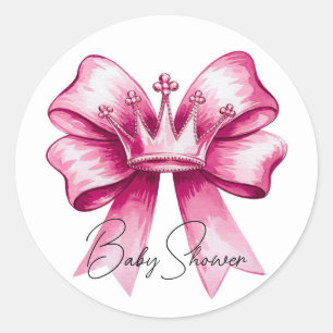 Pink Bow & Crown Baby Shower Celebration  Classic Round Sticker