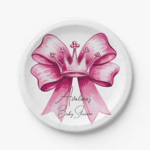 Pink Bow & Crown Baby Shower Celebration  Paper Plate