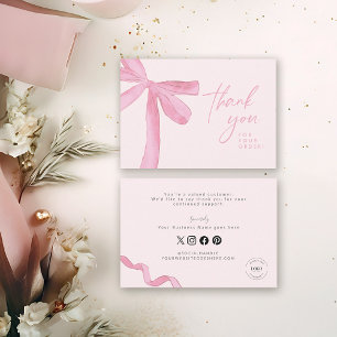 Pink bow Custom business Handlettering Thank You Card