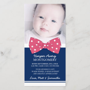 Pink Bow Custom Photo Baby Shower Thank You Card
