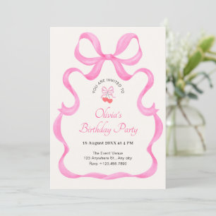 Pink bow cute birthday invitation