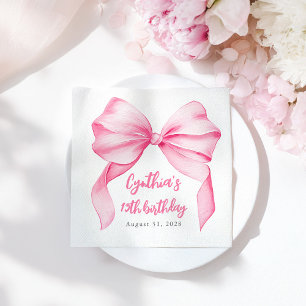 Pink Bow Cute Birthday Party Napkin
