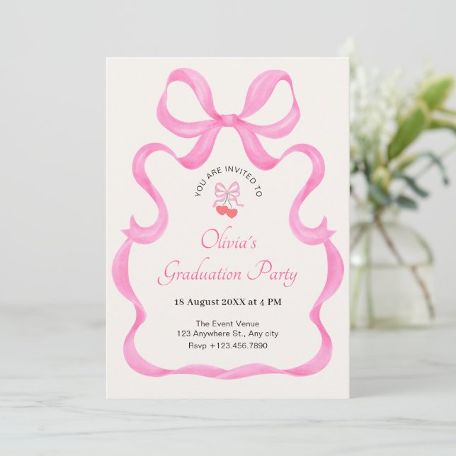 Pink bow cute invitation (Standing Front)