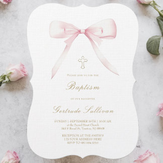 pink bow design | Baptism Invitation