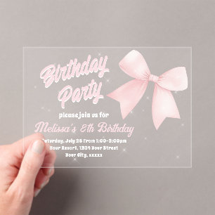 pink bow design Birthday Invitation