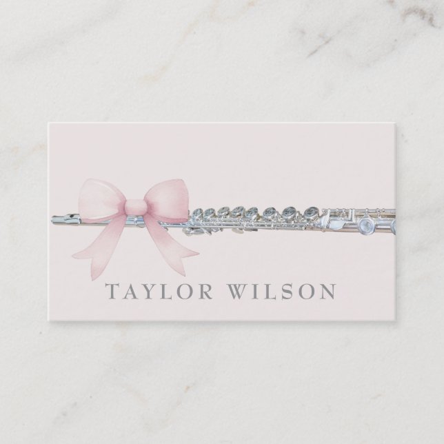 pink bow design flautist business card (Front)
