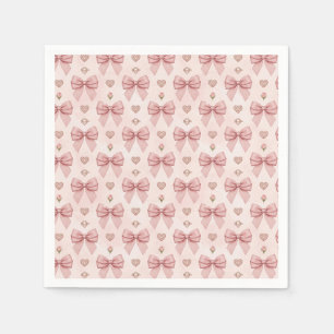 Pink Bow Diamond Ring Heart Pattern Napkin