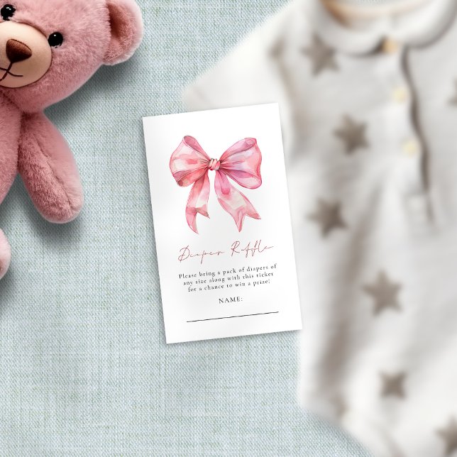Pink Bow Diaper Raffle Baby Shower  Enclosure Card (Small enclosure)
