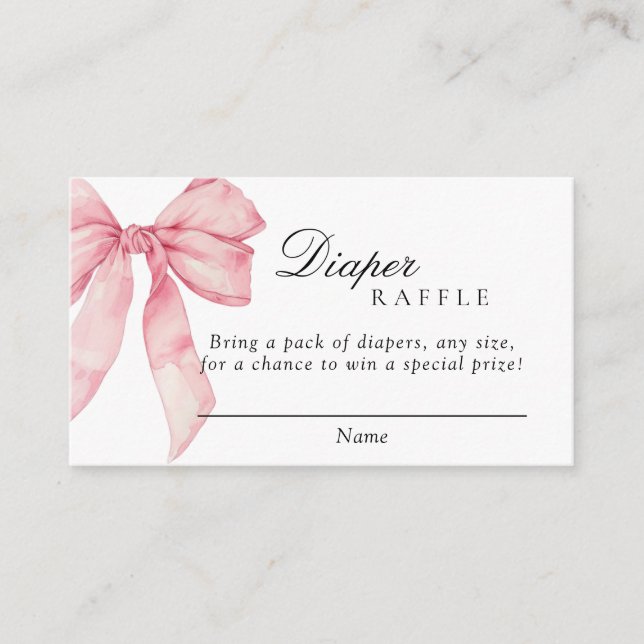 Pink Bow Diaper Raffle Card, Girl Baby Shower Enclosure Card (Front)