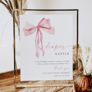 Pink Bow Diaper Raffle Sign Coquette Girl Blush