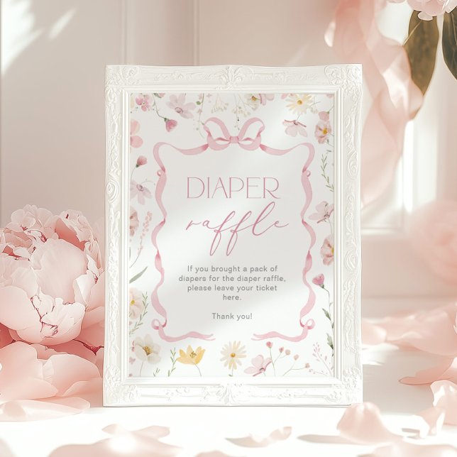 Pink Bow Diaper raffle Wildflower Baby shower Poster (Creator Uploaded)