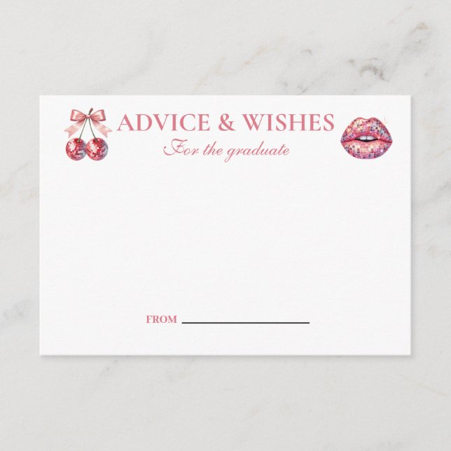 Pink Bow Disco Ball Graduation Party Enclosure Card (Front)