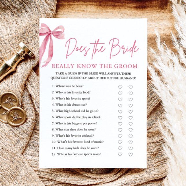 Pink Bow Does The Bride Really Know The Groom Game Invitation (Pink Bow Does The Bride Really Know The Groom Game )