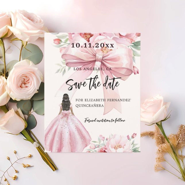 Pink bow dress Quinceanera Save the Date Flyer (Creator Uploaded)