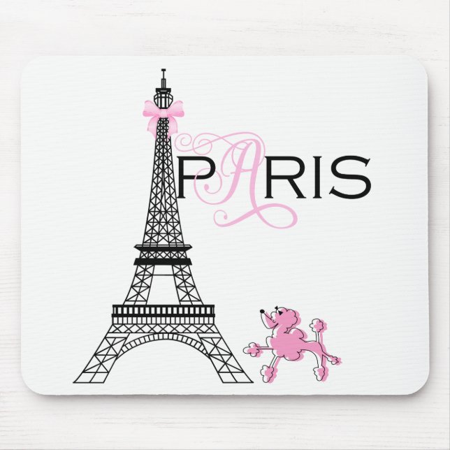 Pink Bow Eiffel Tower Paris France Poodle Chic Mouse Pad (Front)