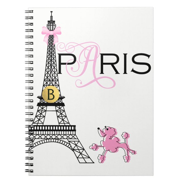 Pink Bow Eiffel Tower Paris France Poodle Chic Notebook (Front)
