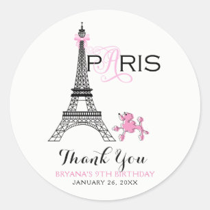 Pink Bow Eiffel Tower Paris France Poodle Party Classic Round Sticker