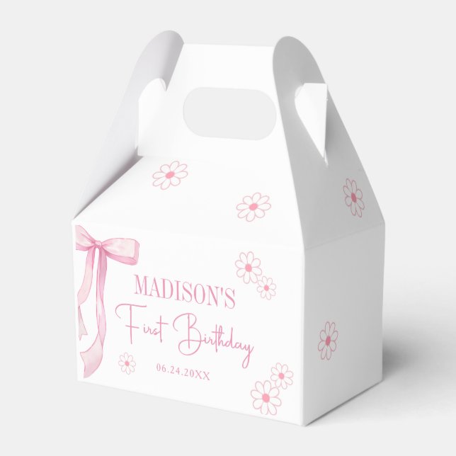 Pink Bow Elegant 1st Birthday Favour Box (Front Side)