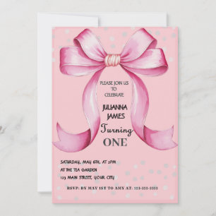 Pink Bow Elegant 1st birthday party Invitation
