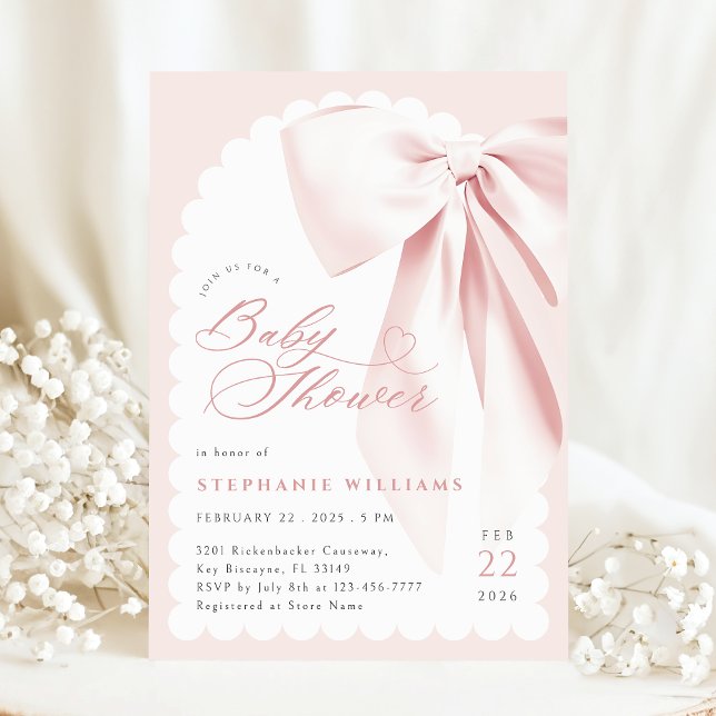 Pink Bow Elegant Baby Shower Invitation (Creator Uploaded)