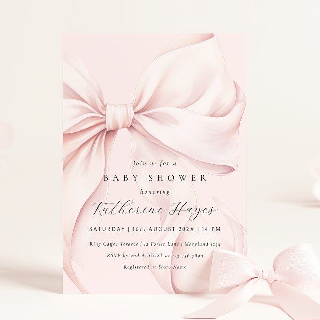 Pink Bow Elegant Baby Shower Invitation (Creator Uploaded)