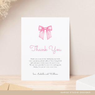 Pink Bow Elegant Baby Shower Thank You Postcard