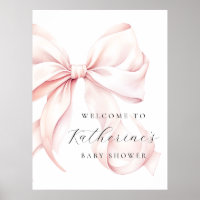 Pink Bow Elegant Baby Shower Welcome Poster
