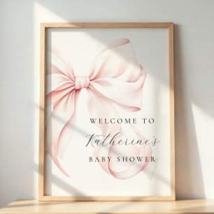 Pink Bow Elegant Baby Shower Welcome Sign