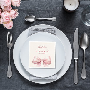 Pink bow elegant birthday napkin