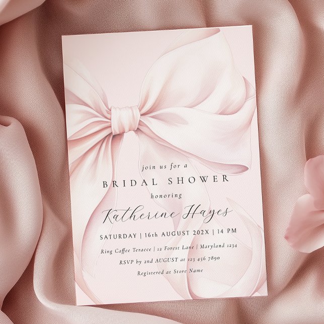 Pink Bow Elegant Bridal Shower Invitation (Creator Uploaded)