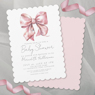 Pink Bow Elegant Coquette Girl Baby Shower Invitation