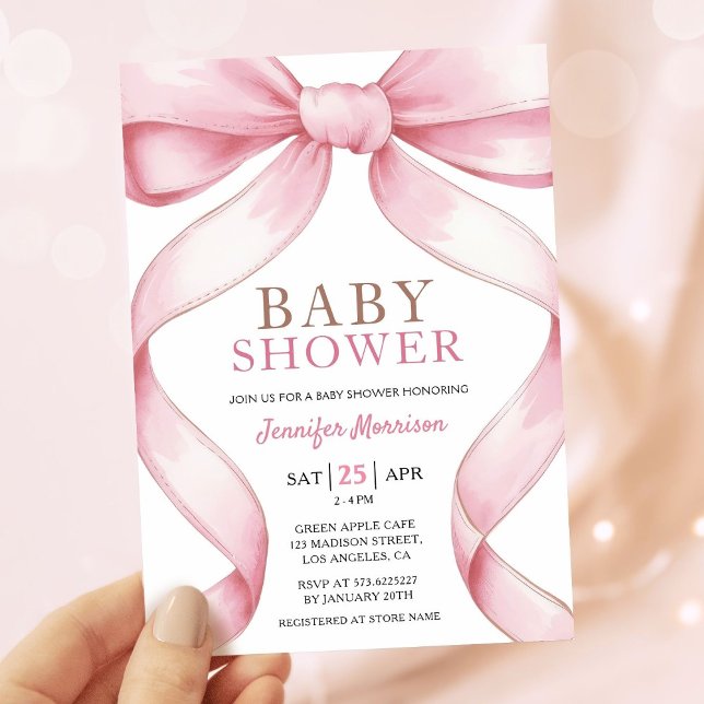 Pink Bow Elegant Girl Baby Shower Invitation (Creator Uploaded)
