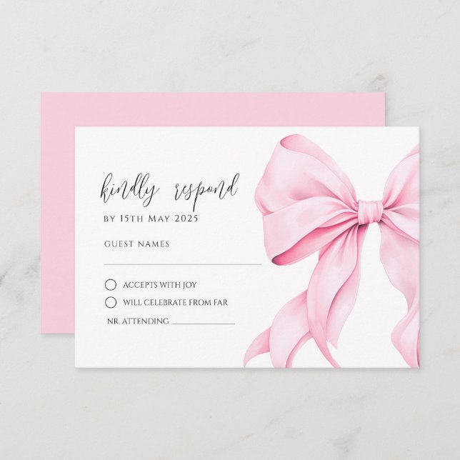 Pink Bow Elegant  RSVP Response Card (Front/Back)