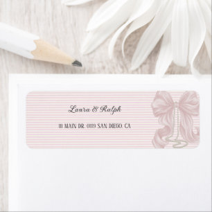 Pink Bow Elegant Striped Return Address Label