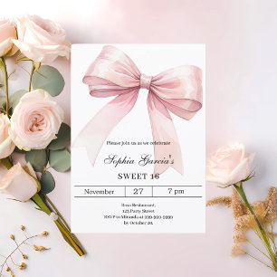 Pink bow elegant Sweet 16 Invitation