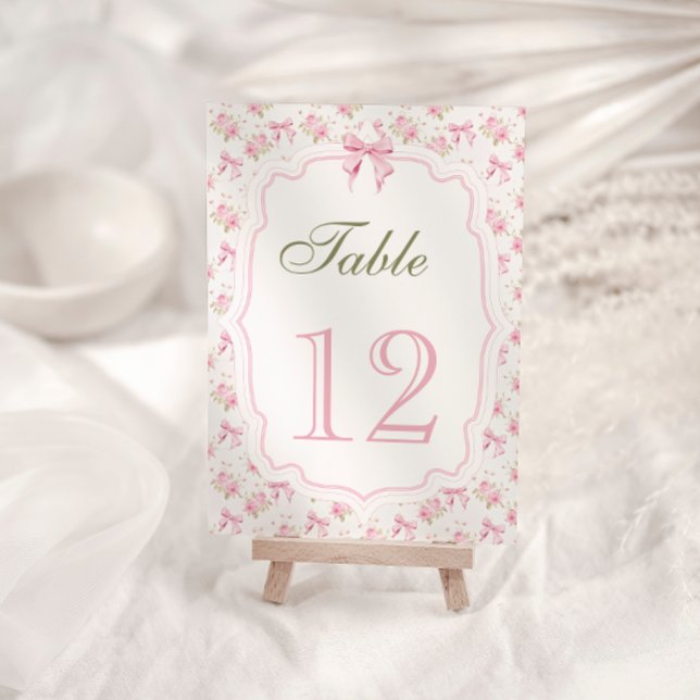 Pink Bow Elegant  Vintage Table Number (Creator Uploaded)