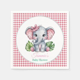 Pink Bow Elephant Girl Baby Shower Napkin