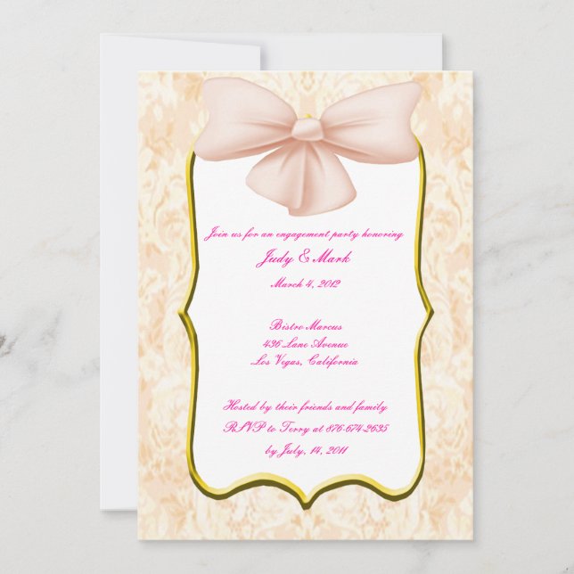 Pink Bow Engagement Party Invitation (Front)