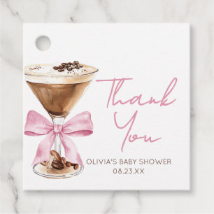 Pink Bow Espresso Martini Baby Shower Favour Tags