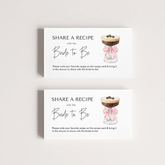 Pink Bow Espresso Martini Bridal Shower Recipe Enclosure Card (Pink Bow Espresso Martini Bridal Shower Recipe Enclosure Card)