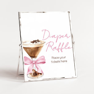 Pink Bow Espresso Shower Diaper Raffle Sign