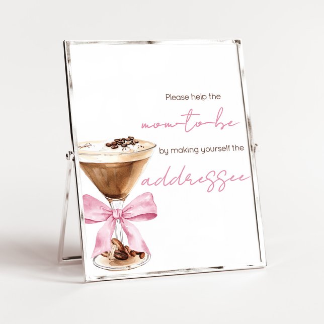 Pink Bow Espresso Shower Envelope Station Sign (Espresso Baby Shower Sign)