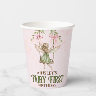 Pink Bow Fairy First 1st Birthday Personalised Paper Cups