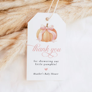 Pink Bow Fall Pumpkin Baby Shower Gift Tags
